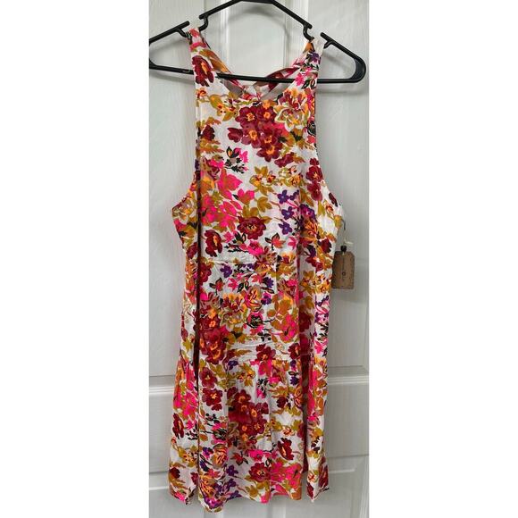 Natural life Halle Mini Halter hot pink orange floral dress medium NWT sundress - Picture 4 of 12